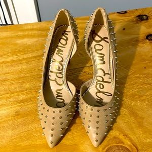 Sam Edelman nude leather mini spike heels.